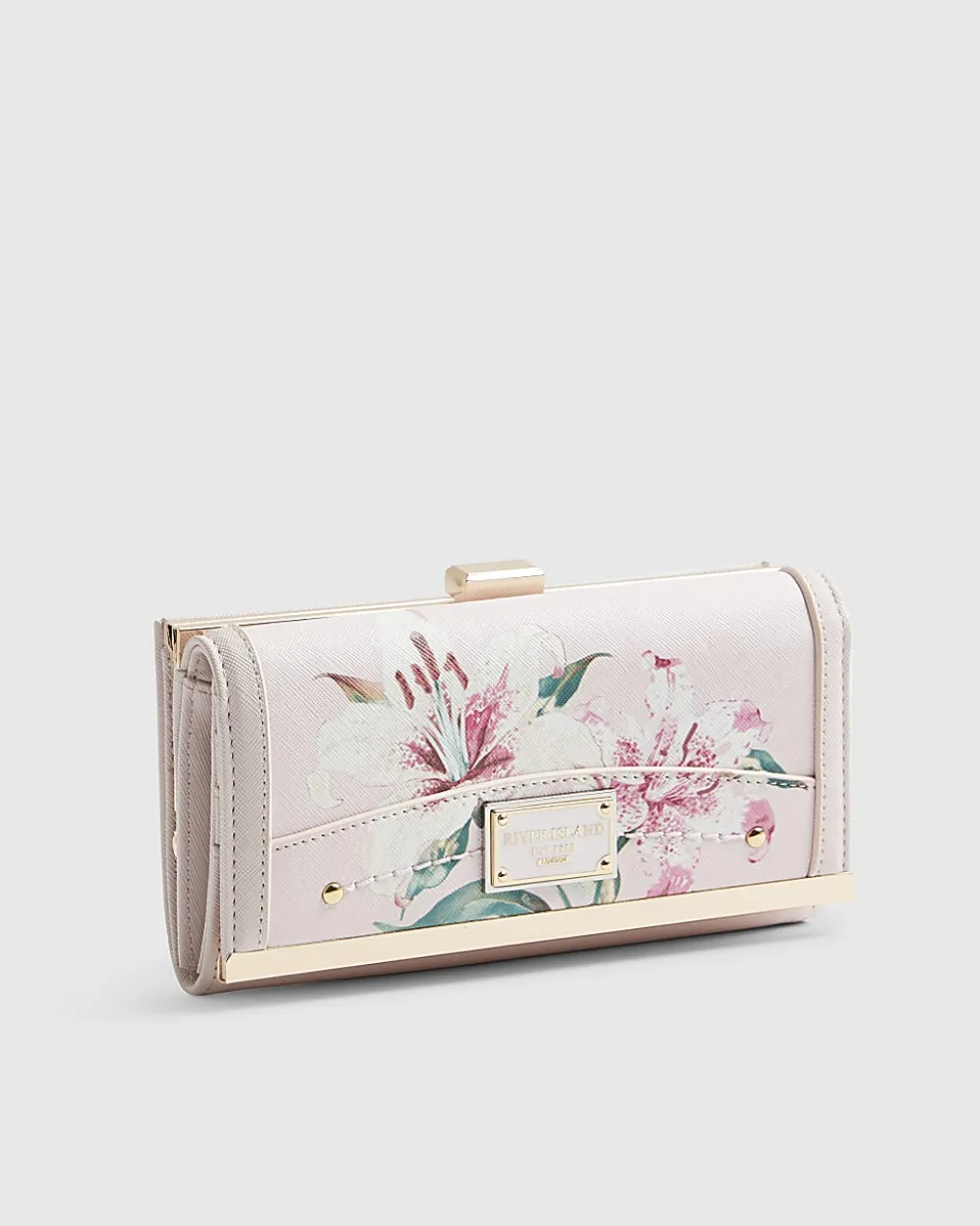 Pink Floral Print Clip Top Purse