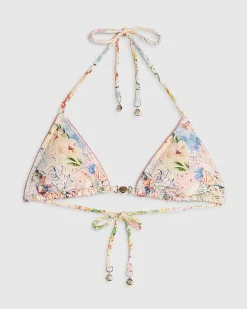 Pink Floral Print Triangle Bikini Top