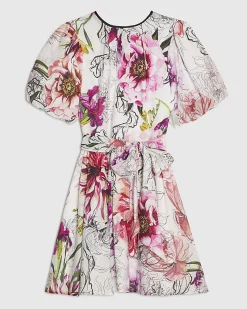 Pink Floral Puff Sleeve Mini Dress