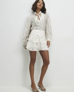 Pink Floral Pussybow Blouse