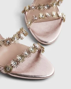 Pink Flower Embellished Wrap Heeled Sandals