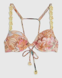 Pink Flower Structured Bikini Top