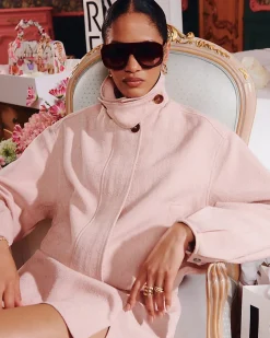 Pink Funnel Neck Bubble Hem Bomber Jacket