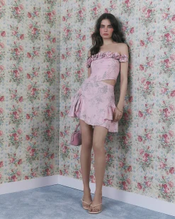Pink Gathered Hip Panel Mini Skirt