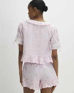 Pink Gingham Daisy Print Pyjama Set