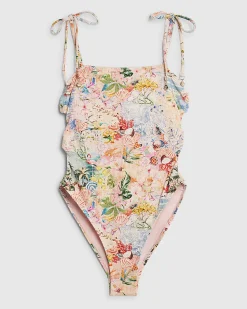 Pink Graphic Print Tie Strap Swimsuit
