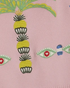Pink Knitted Palm Tree Embroidered Tank Top