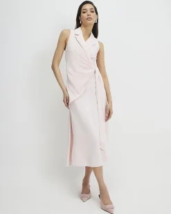 Pink Knot Front Wrap Midi Dress