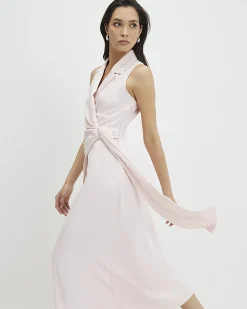 Pink Knot Front Wrap Midi Dress