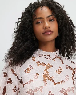 Pink Lace Short Sleeve Blouse
