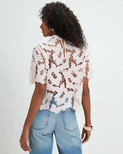 Pink Lace Short Sleeve Blouse