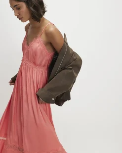 Pink Lace Slip Midi Dress