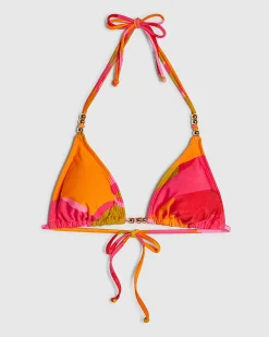 Pink Leaf Print Triangle Bikini Top