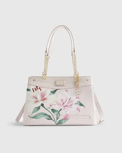 Pink Lilies Floral Chain Handle Tote Bag