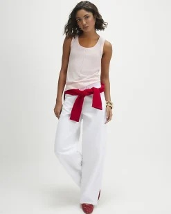 Pink Linen Blend Fine Knit Vest Top