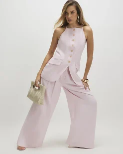 Pink Linen Blend Longline Waistcoat