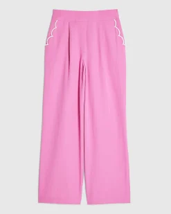 Pink Linen Blend Scallop Wide Leg Trousers