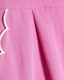 Pink Linen Blend Scallop Wide Leg Trousers