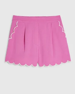 Pink Linen Blend Scallop Trim Shorts