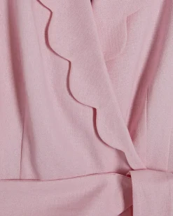Pink Linen Blend Scallop Belted Jumpsuit