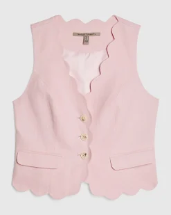 Pink Linen Blend Scallop Trim Waistcoat