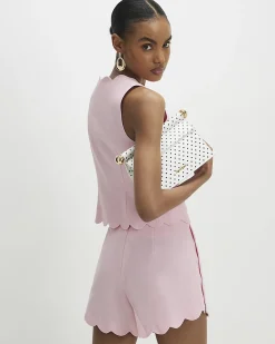 Pink Linen Blend Scallop Trim Waistcoat