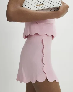 Pink Linen Blend Scallop Trim Shorts