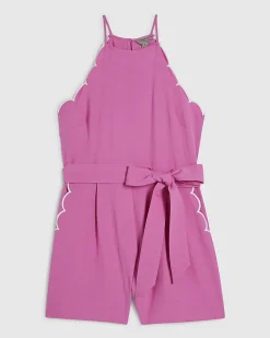 Pink Linen Blend Scallop Trim Playsuit