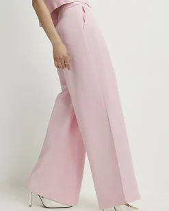 Pink Linen Blend Scalloped Wide Leg Trousers