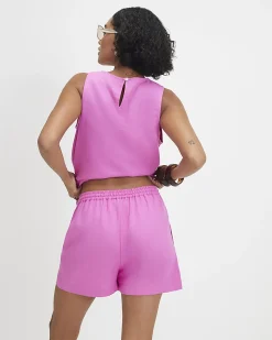 Pink Linen Blend Shorts