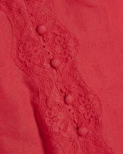 Pink Linen Lace Trim Top