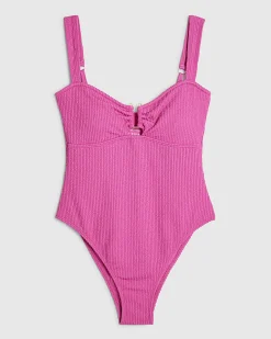 Pink Metal Trim Textured Swimsuit