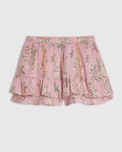 Pink Metallic Coral Print Mini Skirt
