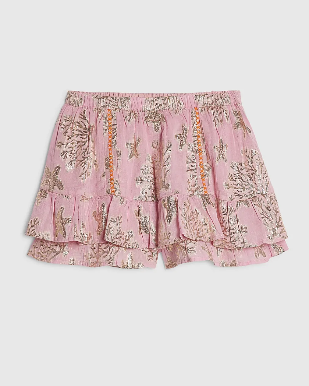 Pink Metallic Coral Print Mini Skirt
