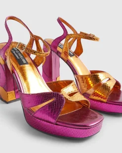 Pink Metallic Platform Heeled Sandals