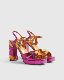 Pink Metallic Platform Heeled Sandals