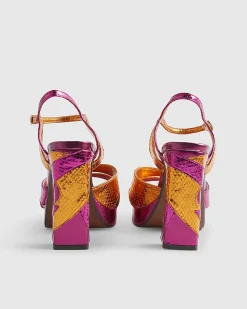 Pink Metallic Platform Heeled Sandals