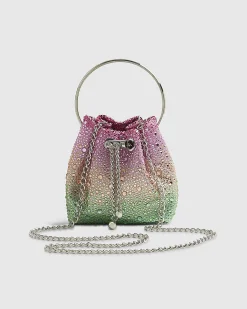 Pink Ombre Gem Metal Handle Bucket Bag