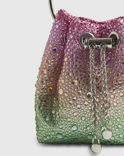 Pink Ombre Gem Metal Handle Bucket Bag