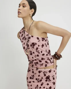 Pink One Shoulder Devore Top