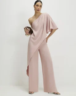 Pink One Shoulder Overlay Jumpsuit