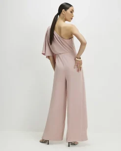 Pink One Shoulder Overlay Jumpsuit