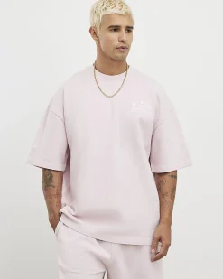 Pink Oversized Fit Cotton Lisiere T-Shirt
