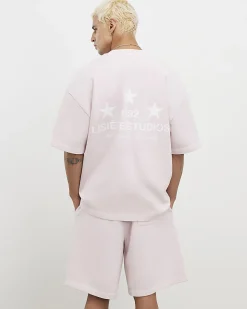 Pink Oversized Fit Cotton Lisiere T-Shirt