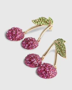 Pink Paved Cherry Drop Earrings