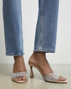 Pink Pearl Perspex Heeled Mule Sandals