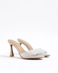 Pink Pearl Perspex Heeled Mule Sandals