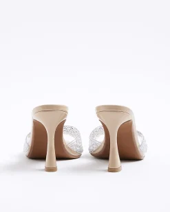 Pink Pearl Perspex Heeled Mule Sandals