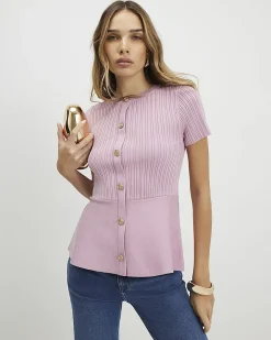 Pink Peplum Ribbed Knitted Top