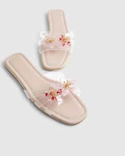 Pink Perspex Flower Flat Sandals